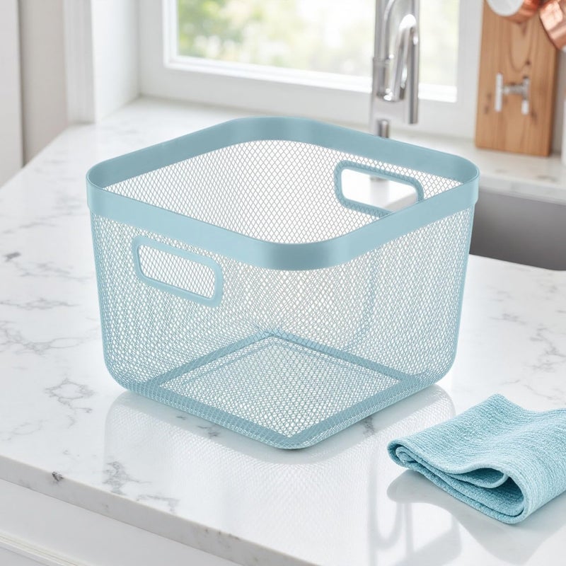 AJIODA Metal Mesh Steel Baskets, Household Wire Storage Organizer Bin Garden Harvest Basket Multi-functional Fruit Baskets with Handles for Kitchen Bathroom Picnic Shopping Decor Cabinet Home, Blue - Image 5